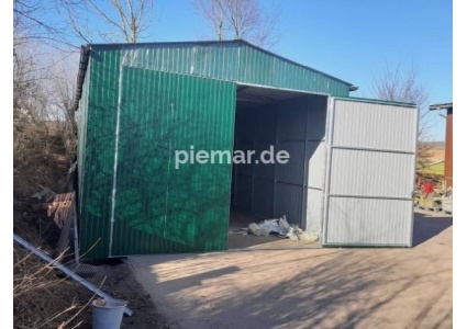 Blechgarage-5x8x3,5m-in-Farbe-RAL6029
