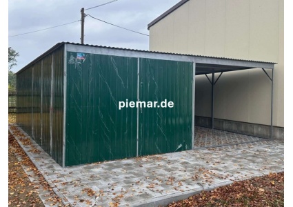 blechgarage-mit-carport-doppelflugeltor-in-farbe-ral6005-und-konstruktion-aus-verzinkten-vierkantprofilen_2