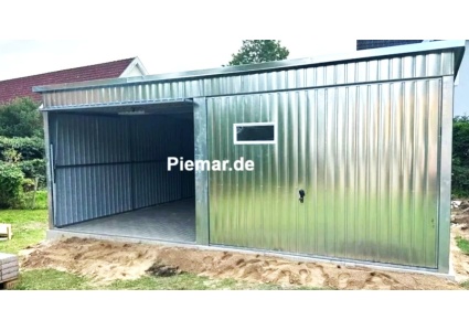 Blechgarage mit Dachneigung nach hinten, 2x Schwingtor (inkl. Elektroantrieb), 2x Lichtband, Attika (Dachblende), Kantenschutz, Kondensvlies (Dach&Wände), Konstruktion aus verzinkten Vierkantprofilen, verzinkt blechgarage-mit-dachneigung-nach-hinten-schwingtor-lichtband-attika-dachblende-kantenschutz-konstruktion-aus-verzinkten-vierkantprofilen-verzinkt_2