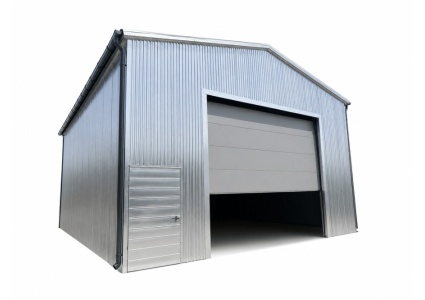 blechgarage-halle-9x13x6,3m-mit-satteldach,-konstruktion-aus-grudnierten-vierkantprofilen,-2x-tür, 1x-sektionaltor, dachrinne, kondensvlies-wände-, isolation,-statik-inkl-aufbau-24