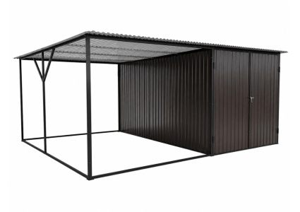 blechgarage-mit-carport-dachneigung-nach-hinten-doppelflügeltor-in-holzdekofarbe-4
