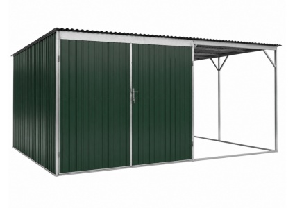 blechgarage-mit-carport-doppelflügeltor-in-farbe-ral6005-und-konstruktion-aus-verzinkten-vierkantprofilen-5