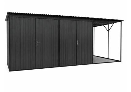 blechgarage-mit-carport,-dachneigung-nach-hinten,-2x-doppelflügeltor,-in-farbe