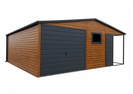 blechgarage-mit-carport-satteldach-schwingtor-tuer-fenster-holzoptik-dachrinne-attika-dachblende-kantenschutz-konstruktion-aus-verzinkten-vierkantprofilen-bleche-horizontal-vernietet-5