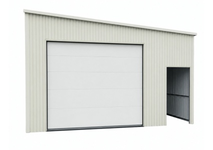 blechgarage-mit-sektionaltor-ral9010-,-kantenschutz,-attika,-konstruktion-aus-verzinkten-vierkantprofilen,-2xtür-in-farbe-7