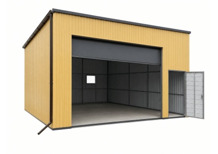 blechgarage-mit-dachneigung-nach-links,-sektionaltor,-3x-lichtband,-tür,-2x-fenster,-dachrinne,-kantenschutz,-attika,-konstruktion-aus-verzinkten-vierkantprofilen,-in-farbe-5
