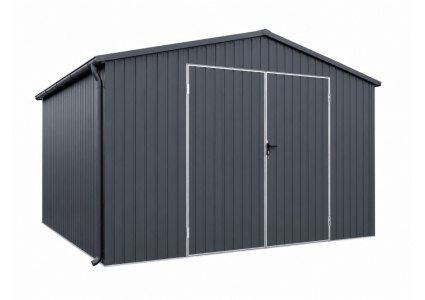 blechgarage-4x5x2,55-mit-doppelflügeltor,-in-farbe-ral7016,-2x-fenster,-attika,-dachrinne,-kantenschutz,-aus-verzinkten-vierkantprofilen-6