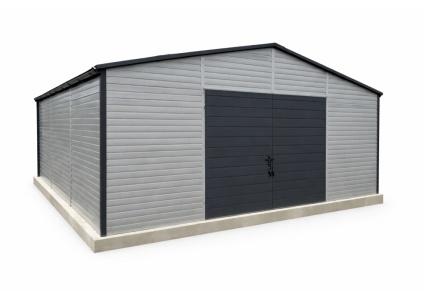 blechgarage-mit-einem-satteldach-doppelflugeltor-dachrinne-attika-kantenschutz-bleche-horizontal-vernietet-dachblech-ziegeloptik-konstruktion-aus-verzinkten-vierkantprofilen_4