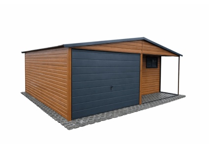 blechgarage-mit-einem-satteldach-konstruktion-aus-grudnierten-vierkantprofilen-1x-schwingtor-horizontalpanel-1x-tuer-tueroeffnung-nach-links-fenster-holzoptik-attika-dachblende-kantenschutz-trennwand-bleche-horizontal-vern_6