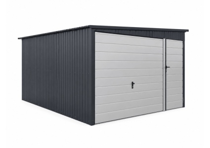 blechgarage-mit-dachneigung-nach-links,-1x-schwingtor,-1x-tür,-kantenschutz,-attika,-dachrinne,-horizontalpanel-1s,-in-farbe-6
