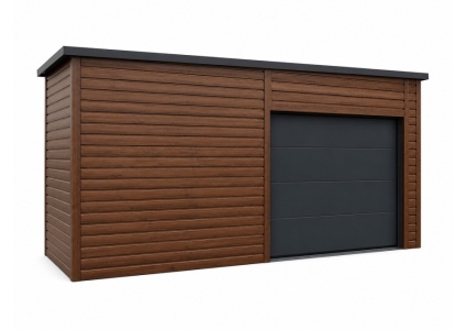 garage-mit-einer-dachneigung-nach-links-sektionaltor-fenster-tuer-dachrinne-attika-kantenschutz-holzoptik-bleche-horizontal-verniete-5