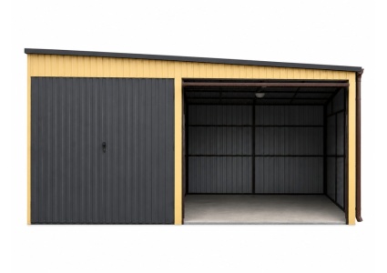 blechgarage-mit-einer-dachneigung-rechts-1x-doppelflügeltor-1x-schwingtor-in-farbe-dachrinne-attika-dachblende-kantenschutz-5