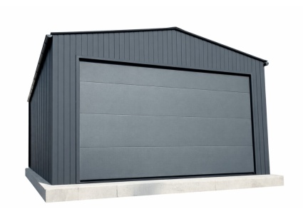 blechgarage-mit-satteldach,-sektionaltor,-tür,-kantenschutz,-kondensvlies-dach,-in-farbe