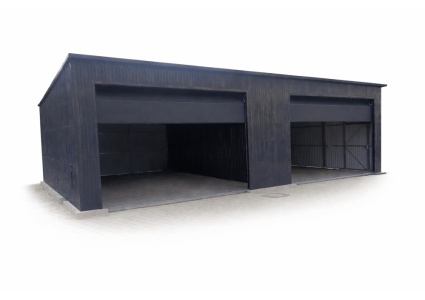 blechgarage-mit-dachneigung-nach-hinten-2x-sektionaltor-1xtuer-dachrinne-kondensvlies-dach-und-waende-attika-kantenschutz-konstruktion-aus-verzinkten-vierkantprofilen-trennwand-verankerung-horizontalpanel-in-farbe_6