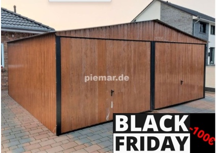 Blechgarage mit Satteldach, 2x Schwingtor, in Holzdekofarbe 