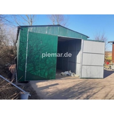 Blechgarage-5x8x3,5m-in-Farbe-RAL6029