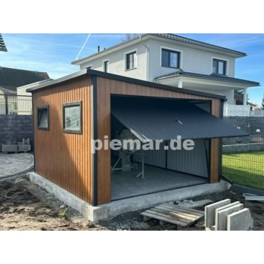 blechgarage-garage-dachneigung-rechts-schwingtor-fenster-holzoptik-dachrinne-attika-kantenschutz_4