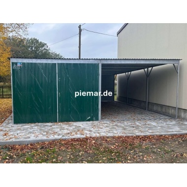 blechgarage-mit-carport-doppelflugeltor-in-farbe-ral6005-und-konstruktion-aus-verzinkten-vierkantprofilen_1