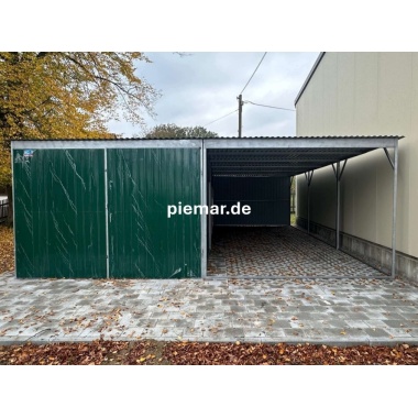 blechgarage-mit-carport-doppelflugeltor-in-farbe-ral6005-und-konstruktion-aus-verzinkten-vierkantprofilen_3