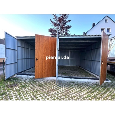 blechgarage-mit-dachneigung-nach-hinten-2x-doppelfluegeltor-konstruktion-aus-verzinkten-vierkantprofilen-in-holzdekofarbe_1