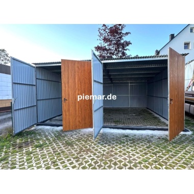 blechgarage-mit-dachneigung-nach-hinten-2x-doppelfluegeltor-konstruktion-aus-verzinkten-vierkantprofilen-in-holzdekofarbe_3