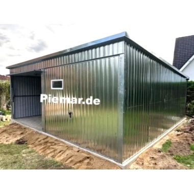 Blechgarage mit Dachneigung nach hinten, 2x Schwingtor (inkl. Elektroantrieb), 2x Lichtband, Attika (Dachblende), Kantenschutz, Kondensvlies (Dach&Wände), Konstruktion aus verzinkten Vierkantprofilen, verzinkt blechgarage-mit-dachneigung-nach-hinten-schwingtor-lichtband-attika-dachblende-kantenschutz-konstruktion-aus-verzinkten-vierkantprofilen-verzinkt_4