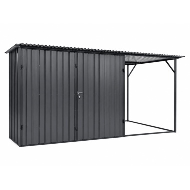 blechgarage-mit-carport,-dachneigung-nach-hinten,-doppelflügeltor,-in-farbe