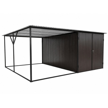 blechgarage-mit-carport-dachneigung-nach-hinten-doppelflügeltor-in-holzdekofarbe-4