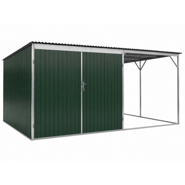 blechgarage-mit-carport-doppelflügeltor-in-farbe-ral6005-und-konstruktion-aus-verzinkten-vierkantprofilen-5
