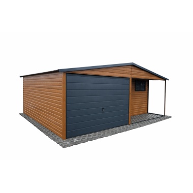 blechgarage-mit-einem-satteldach-konstruktion-aus-grudnierten-vierkantprofilen-1x-schwingtor-horizontalpanel-1x-tuer-tueroeffnung-nach-links-fenster-holzoptik-attika-dachblende-kantenschutz-trennwand-bleche-horizontal-vern_6