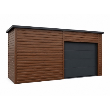 garage-mit-einer-dachneigung-nach-links-sektionaltor-fenster-tuer-dachrinne-attika-kantenschutz-holzoptik-bleche-horizontal-verniete-5