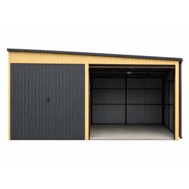 blechgarage-mit-einer-dachneigung-rechts-1x-doppelflügeltor-1x-schwingtor-in-farbe-dachrinne-attika-dachblende-kantenschutz-5